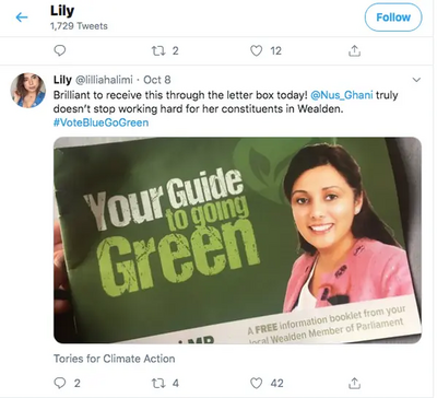 Tweet by "Lily" of Climate Change Tories