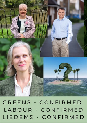 Wealden parliamentary candidates Georgia Taylor (Green), Chris Bowers (LibDem) & Angie Smith (Labour)