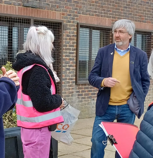 Tim Murray (right) talking with Uckfield protest organiser Den McCartney