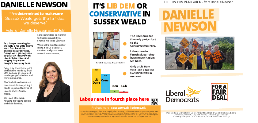 Danielle Newson SWeald Campaign Leaflet